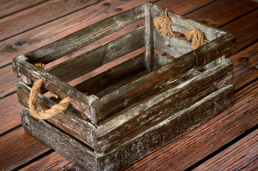 Rustic Box - 16in - Rope Handles – Newborn Studio Props
