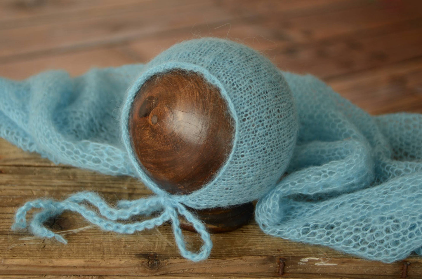 SET Mohair Knit Baby Wrap and Bonnet - Sky Blue-Newborn Photography Props