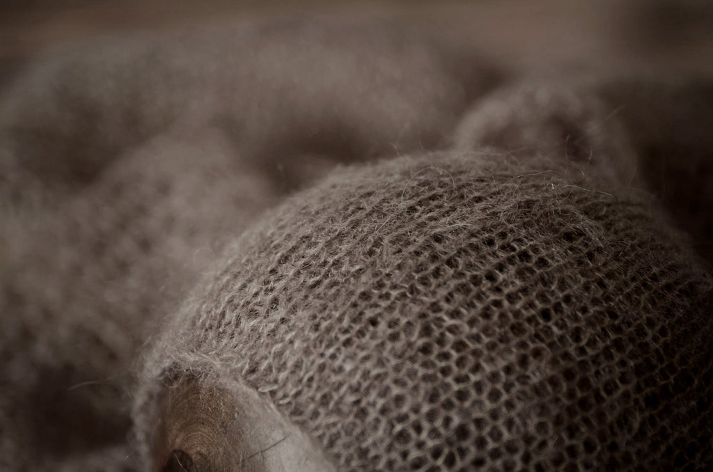 SET Mohair Knit Baby Wrap and Bonnet - Nut-Newborn Photography Props