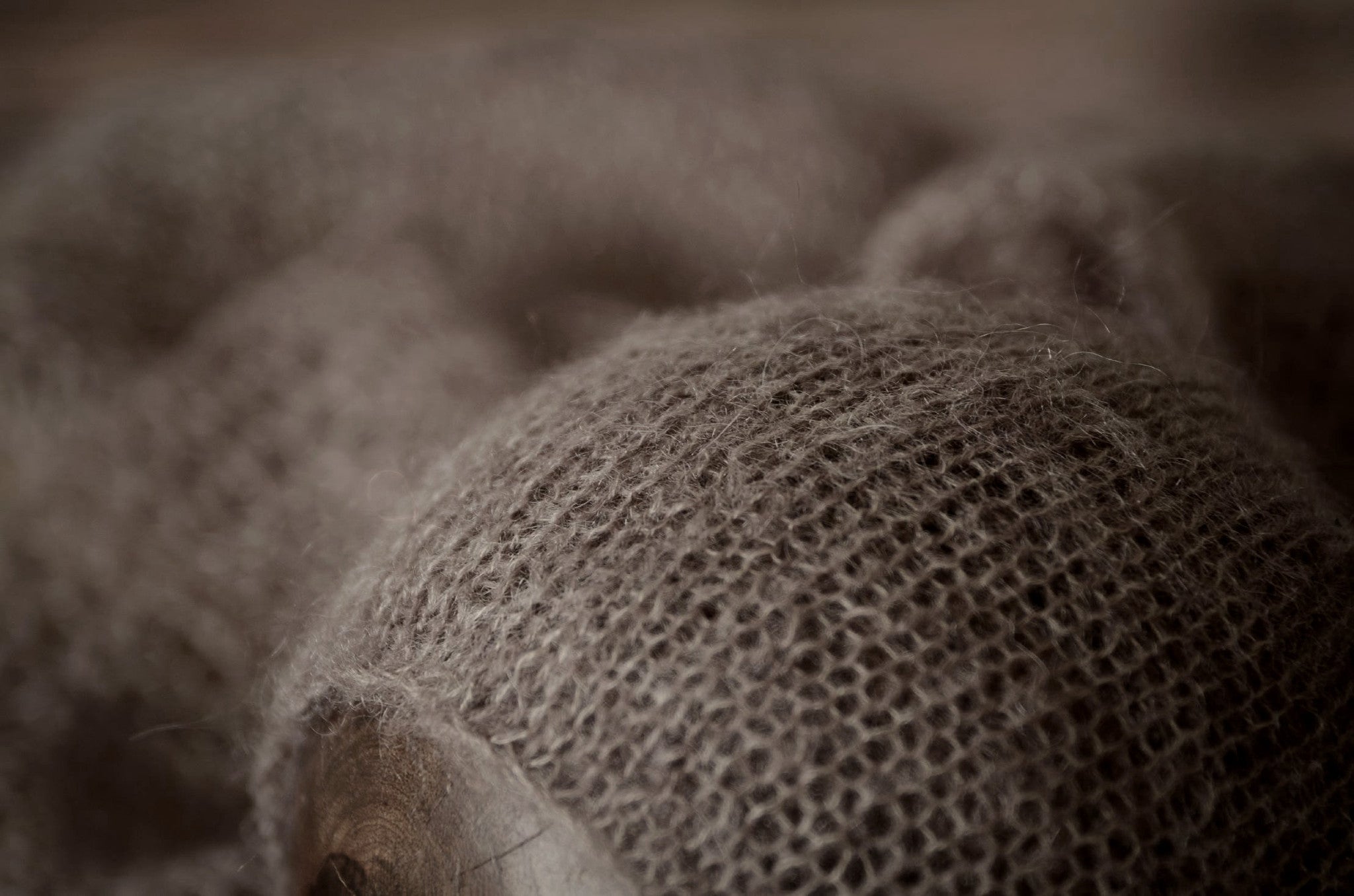 SET Mohair Knit Baby Wrap and Bonnet - Nut-Newborn Photography Props