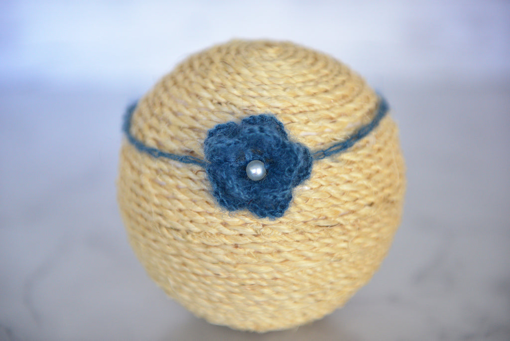 Mohair Flower Headband - Steel Blue