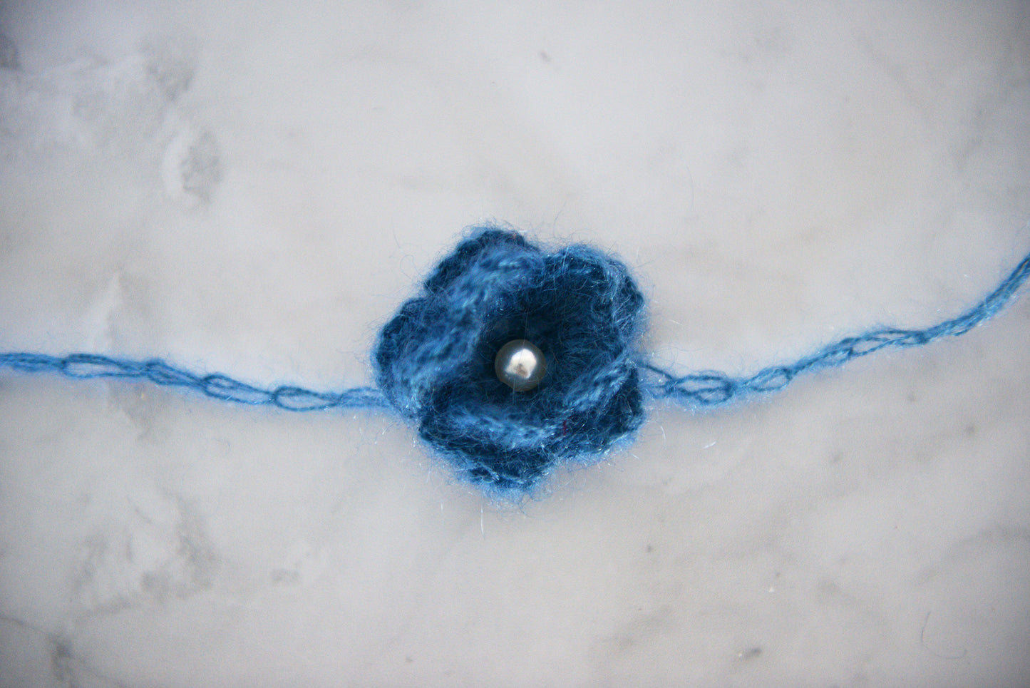 Mohair Flower Headband - Steel Blue